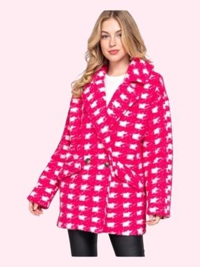 Pink Check Houndstooth Peacoat